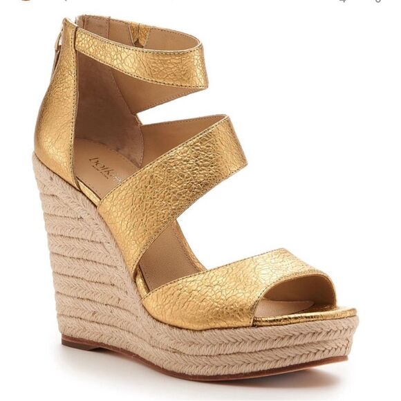Botkier Gold Julian Leather Espadrille Wedge Sandals- Size 10 - Picture 1 of 11